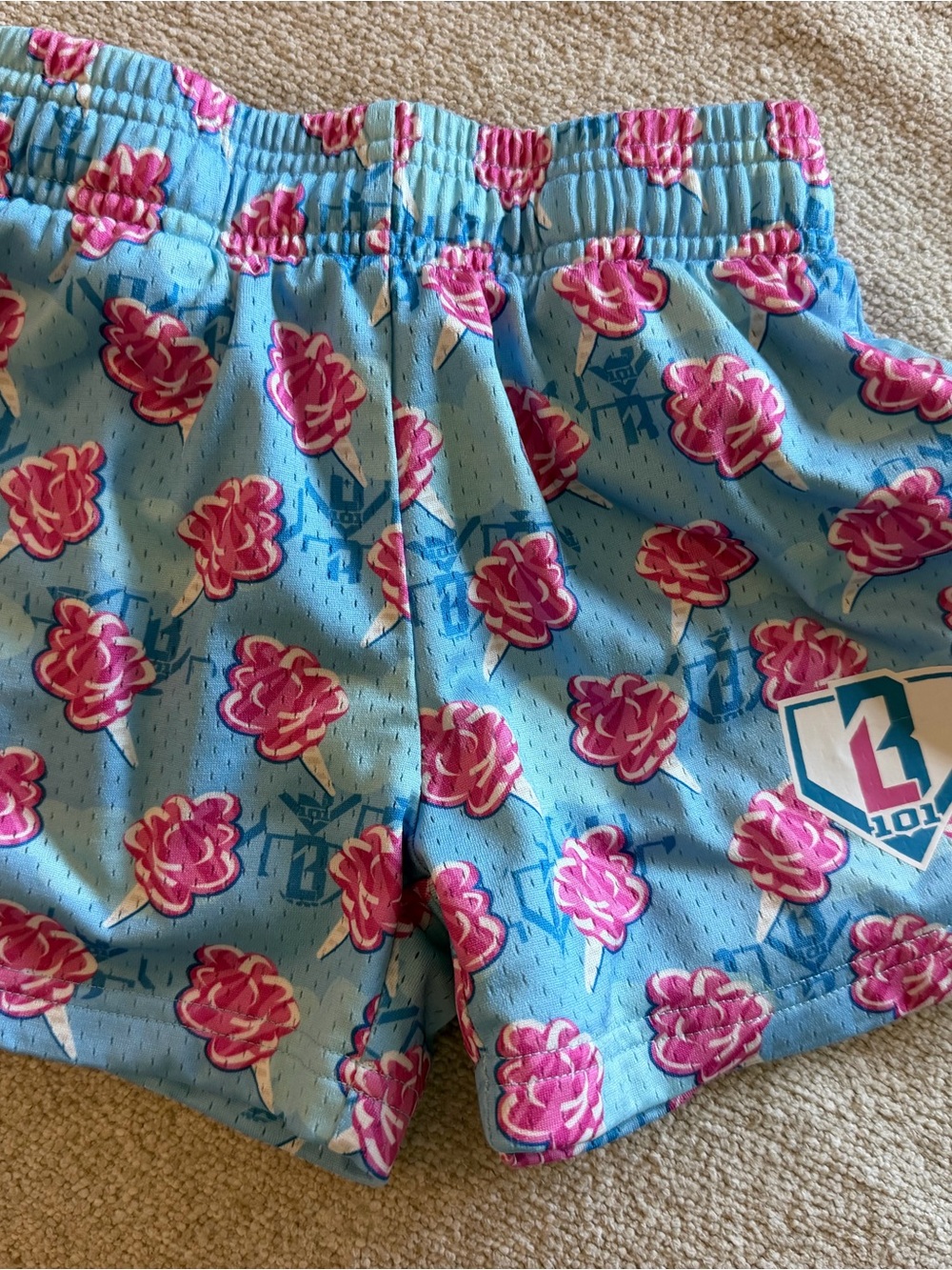 Kids Blue Shorts with Pink Cotton Candy Print